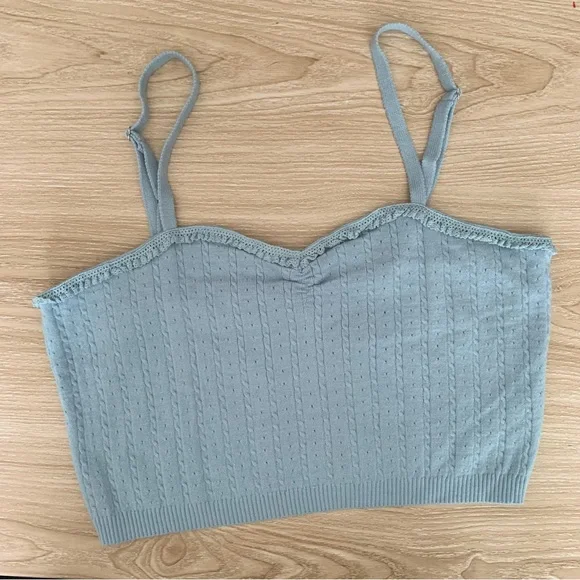 Free People XL Morning Light Ruch Cami Crop Top Crisp Light Baby Blue Coquette - Picture 2 of 8